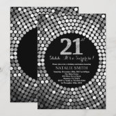 Überraschung 21. Geburtstag Schwarz und Silber Gli Einladung (Vorne/Hinten)