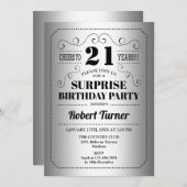 Überraschung 21. Geburtstag - Silberschwarz Einladung (Vorne/Hinten)