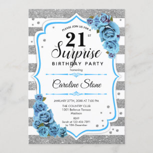 Überraschung 21. Geburtstag - Silver White Blue Einladung