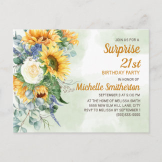 Überraschung 21. Geburtstag Sonnenblumen Eukalyptu Postkarte