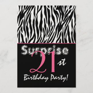 ÜBERRASCHUNG 21. Geburtstag Zebrastreifen Schwarz- Einladung