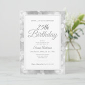 Überraschung 25. Geburtstagsparty | Silver Bokeh Einladung (Stehend Vorderseite)
