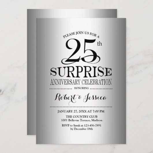 Überraschung 25. Hochzeitstag - Silber Einladung (Vorne/Hinten)