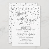 Überraschung 25. Hochzeitstag - Weiß & Silber Einladung (Vorne/Hinten)