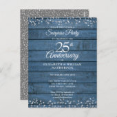 Überraschung 25-jähriges blaues rustikales Herz Postkarte (Vorne/Hinten)