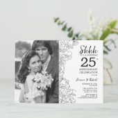 Überraschung 25-jähriges Jubiläum mit Foto White B Einladung (Stehend Vorderseite)