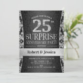 Überraschung 25-jähriges Party - Silber Einladung (Stehend Vorderseite)