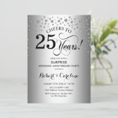 Überraschung 25-jähriges Party - Silver Black Einladung (Stehend Vorderseite)
