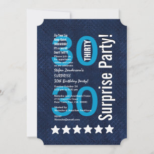 ÜBERRASCHUNG 30. Geburtstag Blaue weiße Sterne R60 Einladung