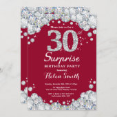 Überraschung 30. Geburtstag Burgundy Red Silver Di Einladung (Vorne/Hinten)