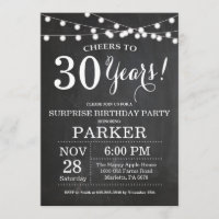 Überraschung 30. Geburtstag Einladung Chalkboard
