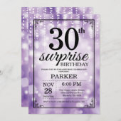 Überraschung 30. Geburtstag Einladung Lila Glitzer (Vorne/Hinten)
