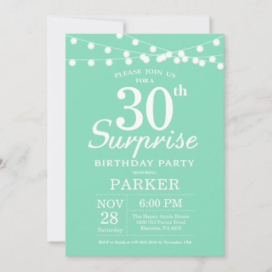 Überraschung 30. Geburtstag Einladung Mint Green (Vorderseite)