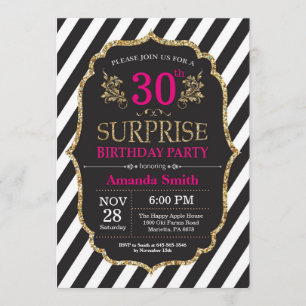 Überraschung 30. Geburtstag Einladung Pink Black G