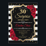 Überraschung 30. Geburtstag Einladung Schwarz-weiß<br><div class="desc">Überraschung 30. Geburtstag Einladung Elegantes Schwarz-weißes rotes Design mit Imitat Glitzer. Schwarzweißstreifen mit rote Rosen. Ideal für eine elegante Geburtstagsfeier.</div>
