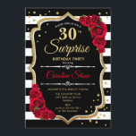 Überraschung 30. Geburtstag Einladung Schwarz-weiß<br><div class="desc">Überraschung 30. Geburtstag Einladung Elegantes Schwarz-weißes rotes Design mit Imitat Glitzer. Schwarzweißstreifen mit rote Rosen. Ideal für eine elegante Geburtstagsfeier.</div>