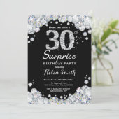 Überraschung 30. Geburtstag Einladung Silver Diamo (Stehend Vorderseite)