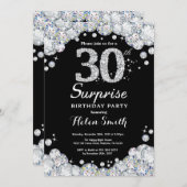 Überraschung 30. Geburtstag Einladung Silver Diamo (Vorne/Hinten)