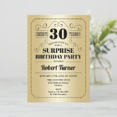 Überraschung 30. Geburtstag - Gold Black Einladung (Stehend Vorderseite)