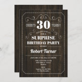 Überraschung 30. Geburtstag - Holzmuster Einladung (Vorne/Hinten)