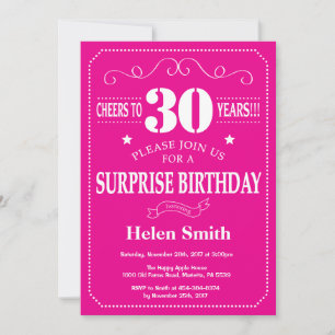 Überraschung 30. Geburtstag Hot Pink und Weiß Einladung