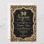 Überraschung 30. Geburtstag - Leopard Black Gold Einladung (Vorderseite)