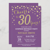 Überraschung 30. Geburtstag Lila und Gold Diamond Einladung (Vorne/Hinten)