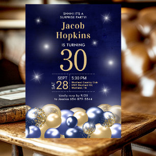 Überraschung 30. Geburtstag Navy Blau Goldene Ball Einladung