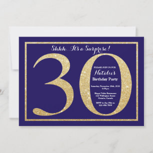 Überraschung 30. Geburtstag Navy Blau und Gold Gli Einladung