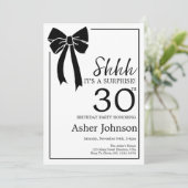 Überraschung 30. Geburtstag Party Black Bow Coquet Einladung (Stehend Vorderseite)