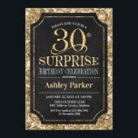 Überraschung 30. Geburtstag Party - Gold Black Einladung<br><div class="desc">Überraschung 30. Geburtstag Feier Einladung. Elegantes Design in Schwarz und Imitat Glitzer Gold Muster. Funktioniert mit elegantem Script-Schriftart. Nachricht,  wenn Sie weitere Anpassungen benötigen.</div>