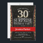 Überraschung 30. Geburtstag Party - Gold Black Einladung<br><div class="desc">Überraschung 30. Geburtstag Party Einladung. Elegantes Design in Imitate Glitzer Gold,  Schwarz und Rot. Features Typografie Schriftart und Diamantnummer. Ideal für eine stilvolle Damenüberraschung zum 30. Mal.</div>