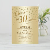 Überraschung 30. Geburtstag Party - Gold Einladung (Stehend Vorderseite)
