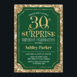 Überraschung 30. Geburtstag Party - Gold Green Einladung<br><div class="desc">Überraschung 30. Geburtstag Feier Einladung. Elegantes Design in dunkelwaldgrün und Imitaten Glitzer Gold Muster. Funktioniert mit elegantem Script-Schriftart. Nachricht,  wenn Sie weitere Anpassungen benötigen.</div>