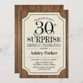 Überraschung 30. Geburtstag Party - Holzmuster Einladung (Vorne/Hinten)