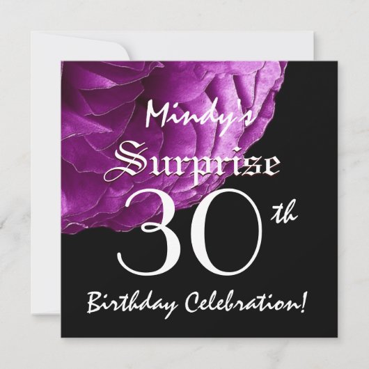 ÜBERRASCHUNG 30. Geburtstag Party Lila Rose W064 Einladung (Vorderseite)