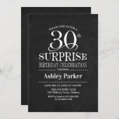Überraschung 30. Geburtstag Party - Schwarz-weiß Einladung (Vorne/Hinten)