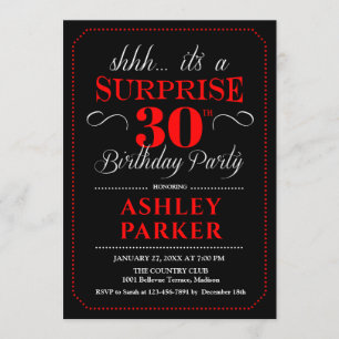Überraschung 30. Geburtstag Party - Schwarz-weiß R Einladung