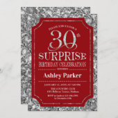 Überraschung 30. Geburtstag Party - Silver Red Einladung (Vorne/Hinten)