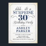 Überraschung 30. Geburtstag Party - Weiße Marine Einladung<br><div class="desc">Überraschung 30. Geburtstag Party Einladung. Einfaches Design in Weiß,  Marineblau und Schwarz. Funktioniert mit elegantem Script-Schriftart. Überraschende Feier für Mann oder Frau. Kann in jedem Alter angepasst werden!</div>