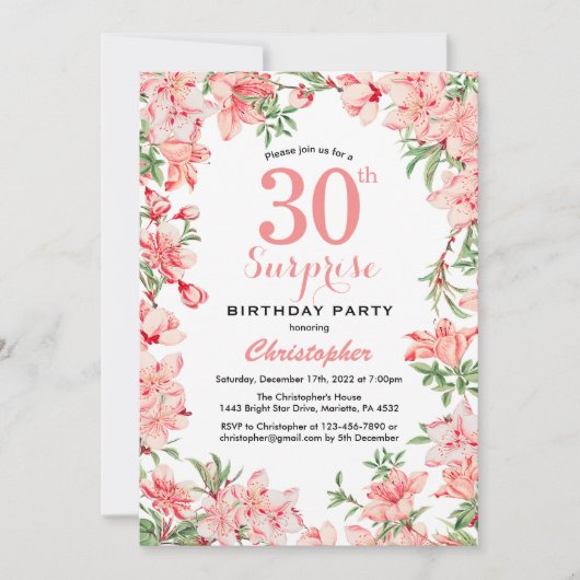 Überraschung 30. Geburtstag Pink Boho Botanische F Einladung (Vorderseite)