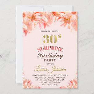 Überraschung 30. Geburtstag Pink Gold Floral Party Einladung