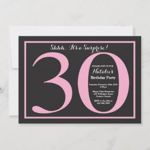 Überraschung 30. Geburtstag Pink und Schwarz Schul Einladung