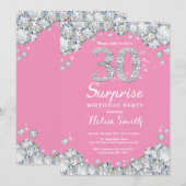 Überraschung 30. Geburtstag Pink und Silver Diamon Einladung (Vorne/Hinten)