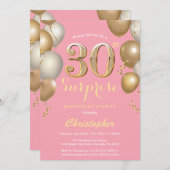 Überraschung 30. Geburtstag Rosa und Gold Ballons Einladung (Vorne/Hinten)
