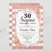 Überraschung 30. Geburtstag - Rose Gold Weißrosa Einladung (Vorne/Hinten)
