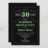 Überraschung 30. Geburtstag - Schwarz Grün Einladung (Vorne/Hinten)