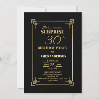 Überraschung 30. Geburtstag Schwarz und Gold Party Einladung
