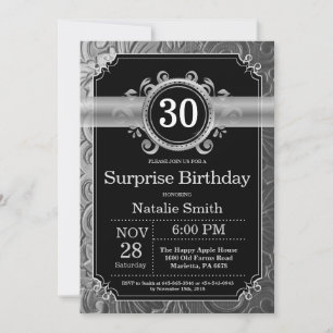 Überraschung 30. Geburtstag Schwarz und Silber Gli Einladung