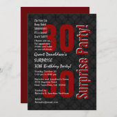 ÜBERRASCHUNG 30. Geburtstag Schwarz-weiß Red F001 Einladung (Vorne/Hinten)